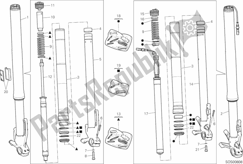 Toutes les pièces pour le Fourche Avant du Ducati Multistrada 1200 Enduro Touring 2017